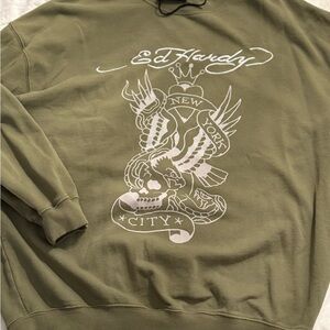 Ed Hardy Olive Sweatshirt with Graphic Design